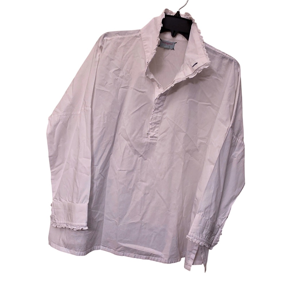 Voyageur by Mersea White Cotton Ruffle Trim Poplin Tunic Top S/M